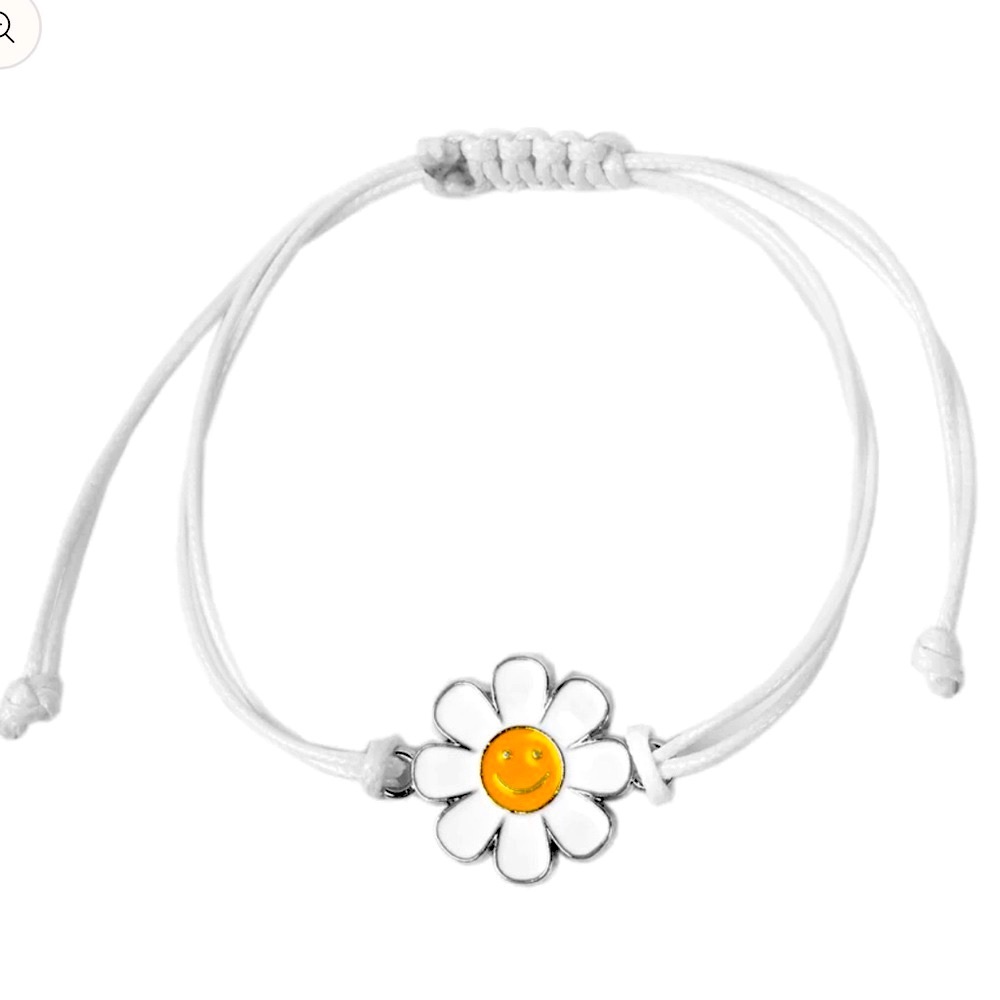 🌼🤍🌼 “DAISY LITTLE THING” WHITE PULL BRACELET ~ PAPARAZZI❗️ HAPPY SMILEY FACE❗️😃 - Picture 1 of 6
